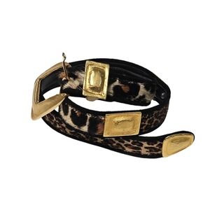 Vintage Leather Rock Animal Print Calf Hair Leather Gold Buckle Western Belt